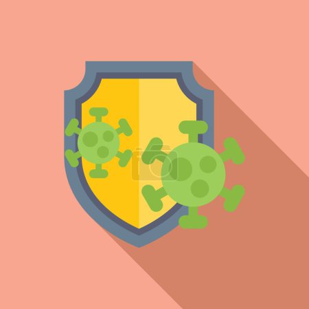Flat design of a shield symbolizing health safety against virus icons on a warm background