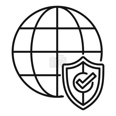 Globales Schutzkonzept-Symbol mit Zeilenkunst und Vektorillustration, das weltweite Sicherheit, Cybersicherheit und Datenschutz im internationalen digitalen Umfeld repräsentiert