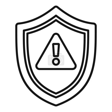 Un icono de arte de línea simple con un escudo con un símbolo de peligro de exclamación