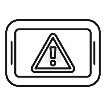 Icono de línea simple que muestra un teléfono inteligente con un símbolo de signo de exclamación de precaución en la pantalla