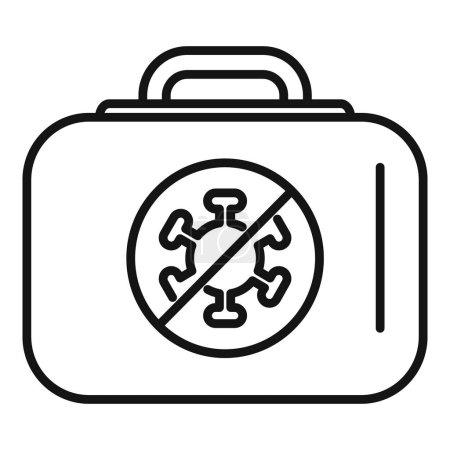 Outline vector of a suitcase featuring a prohibition sign over a virus symbol