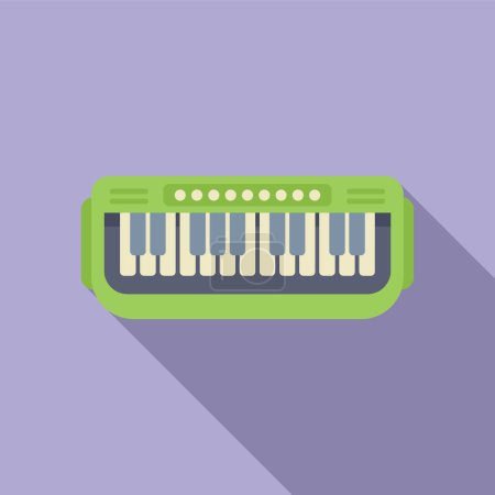 Illustration for Vibrant flat design of a green melodica, a freereed instrument, casting a soft shadow - Royalty Free Image