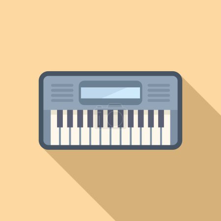 Graphic illustration of a modern electric keyboard with a flat design and a shadow, on a beige background