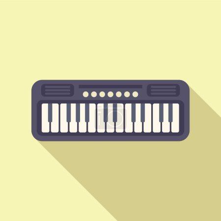 Diseño plano vector de un teclado electrónico estilizado con sombra, ideal para gráficos relacionados con la música