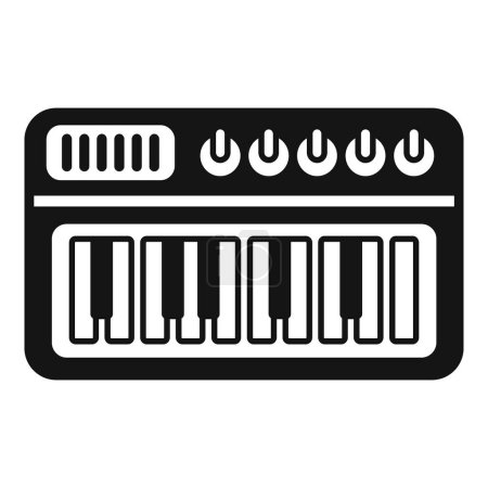 Ilustración vectorial de un mini icono de teclado sintetizador electrónico en blanco y negro, perfecto para producción musical, tecnología de estudio y control midi