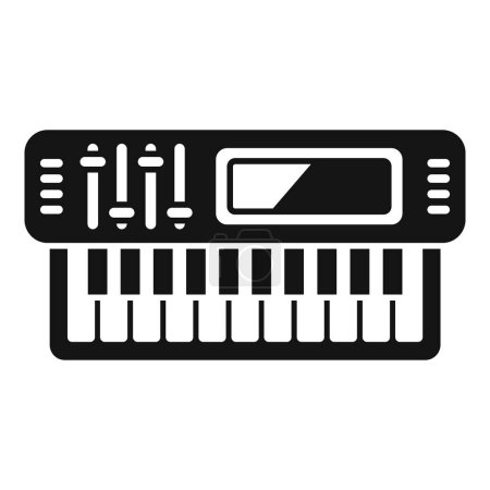 Simplistic icon illustration of a synthesizer in a black and white color scheme