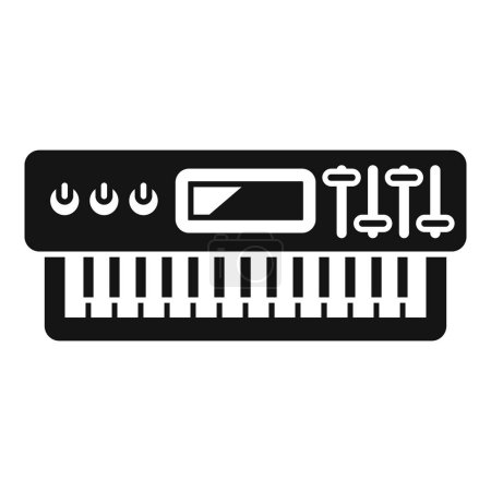 Icono gráfico de un sintetizador en un diseño limpio en blanco y negro, ideal para contenido relacionado con la música