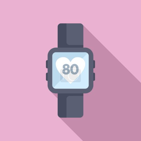 Flat design illustration of a smartwatch with a heart rate monitor feature on a pink background