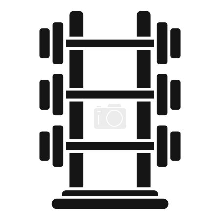 Ilustración de un icono de estante de mancuerna de gimnasio para levantar pesas. Entrenamiento de fuerza. Y equipo de ejercicio en un gimnasio. Con un diseño de silueta minimalista en vector blanco y negro