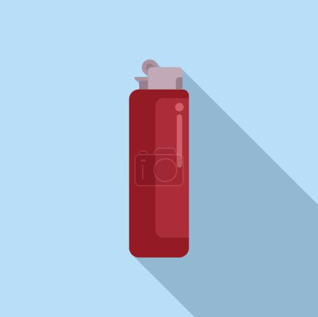 Ilustración vectorial de una botella de agua roja con tapa abatible, sombra sobre fondo azul