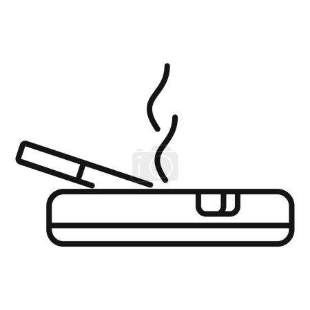 Vereinfachte Linienzeichnung einer brennenden Zigarette, die auf einem Aschenbecher ruht, ideal für Zeichen und Symbole