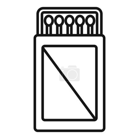 Black and white line art vector illustration of a matchbox with matches