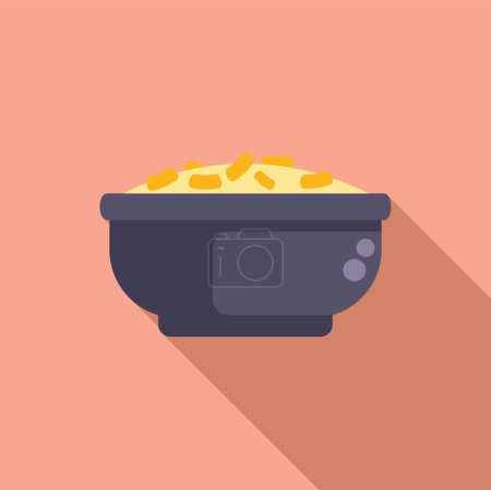 Vector illustration of a blue slow cooker with stew on a warm pink background