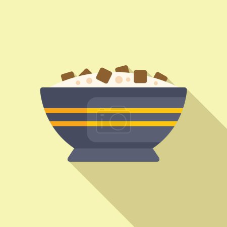 Vector graphic of a cereal bowl with milk and chocolate pieces on a pastel background