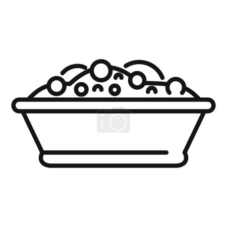 Simple black and white line drawing of a bowl filled with cereal and fruit toppings