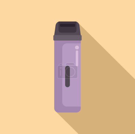 Ilustración simple vector de diseño plano de una botella de agua deportiva púrpura con una sombra sobre un fondo beige