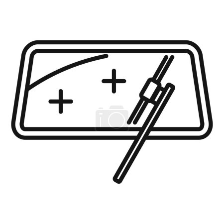 Illustration for Black and white vector icon depicting a sushi platter with chopsticks, suitable for culinary themes - Royalty Free Image