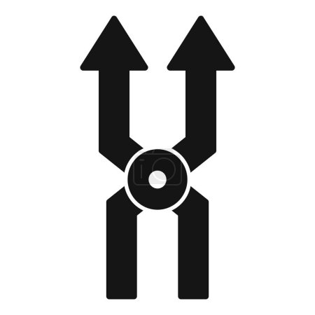 Vektorillustration eines schwarzen Symbols, das zwei Pfeile repräsentiert, die sich von einem einzigen Punkt trennen