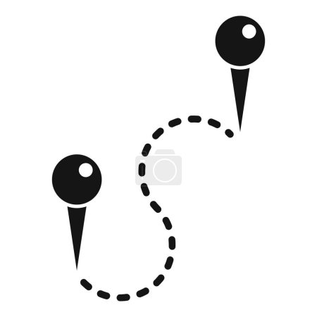 Ilustración de Gráfico en blanco y negro de dos marcadores de pines conectados por una línea discontinua, que simboliza la planificación de rutas - Imagen libre de derechos