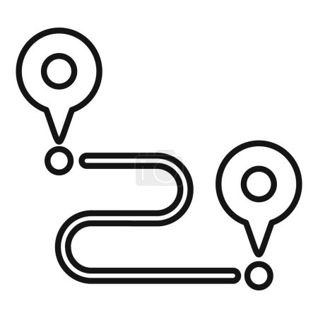 Ilustración de Icono de línea negra simplista de una ruta sinuosa con dos marcadores de ubicación finales, adecuado para conceptos de navegación - Imagen libre de derechos
