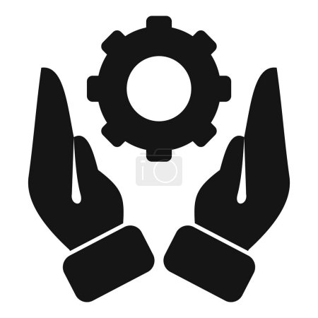 Illustration for Closeup of human hands holding a black and white gear icon symbolizing support, maintenance, and care in the engineering and mechanical industry - Royalty Free Image