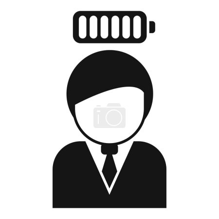 Professional businessman icon with battery head silhouette representing energy, motivation, and mental stamina in the corporate world
