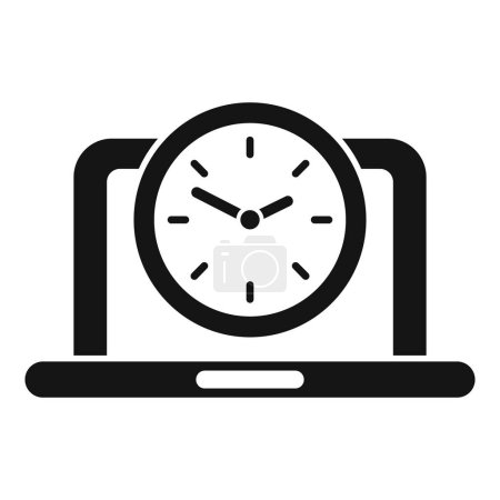 Schwarz-Weiß-Vektordarstellung eines Laptops mit einer Uhr, die Produktivität und Terminplanung darstellt