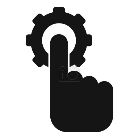 Interacting with technology, a black and white silhouette of a finger engaging with a gear icon to access settings and optimize machinery in a modern digital interface