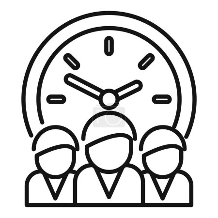 Illustration for Line icon representing time management, teamwork, and productivity with a clock and three people - Royalty Free Image