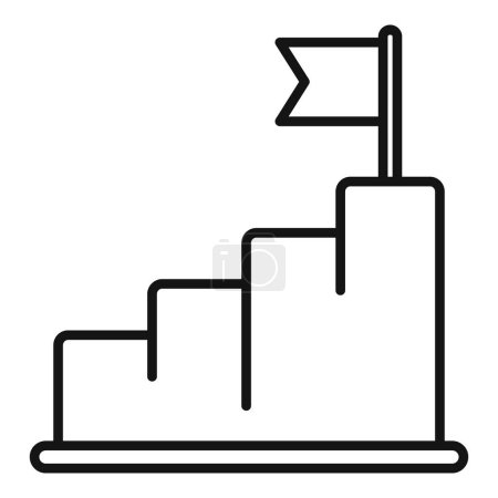 Minimalistische Linienzeichnung von Schritten, die zu einer Flagge führen, die Leistung und Erfolg symbolisiert