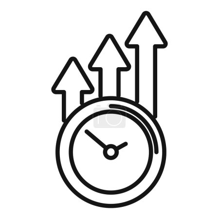 Illustration for Black and white line art icon of a clock with upward arrows symbolizing increasing efficiency and progress - Royalty Free Image