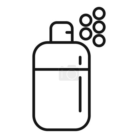 Black and white line art vector of a spray bottle with droplets, perfect for icons or logos