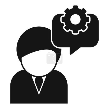 Abstract business solution icon concept with gears, speech bubbles, and strategic planning for problem solving, innovative ideas, and professional management in flat design
