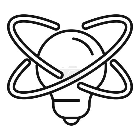 Schwarz-weiße Linienkunst Illustration einer Glühbirne integriert mit einem Atomorbit-Symbol