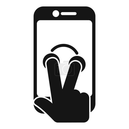 Black and white vector icon of a hand performing a scrolling gesture on a mobile device screen