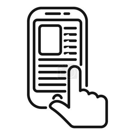 Line icon representing a finger tapping on a smartphone screen with a mobile application interface