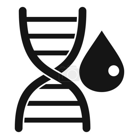 Icône vectorielle noir et blanc illustrant une double hélice ADN avec une goutte de sang, symbolisant la génétique et la biotechnologie