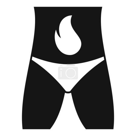 Stylized black silhouette of a swimsuit with a minimalistic flame icon on it