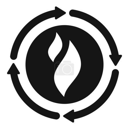 Black and white icon representing renewable, sustainable energy with stylized flames and circular arrows