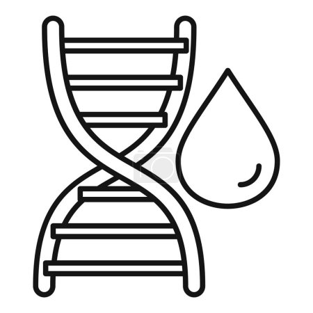Black and white line art icon of a dna strand intertwined with a stylized blood drop