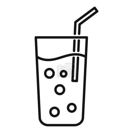 Black and white line illustration of a fizzy soda drink with a straw
