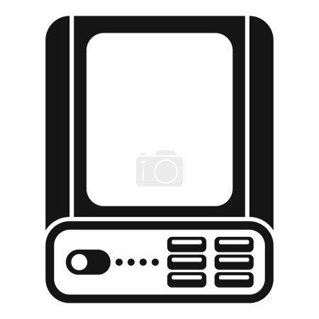Ilustración del icono del teléfono móvil en blanco y negro vintage con antena, teclado y nostálgica tecnología de retroceso de los años 90 en un diseño plano simple, minimalista y simbólico, aislado sobre fondo blanco