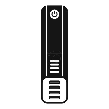 Téléchargez les illustrations : Icône simplifiée d'une tour d'ordinateur verticale avec bouton d'alimentation et détails de ventilation - en licence libre de droit