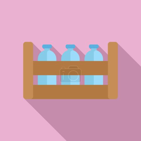 Flache Designvektordarstellung von blauen Milchflaschen in einer Kiste