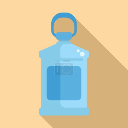 Flat design icon of a blue water bottle with a handle on a beige background