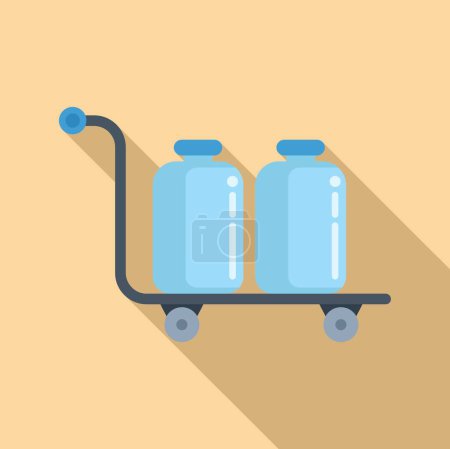 Vector illustration of a hand truck with two large blue water jugs in flat design style and shadow effect