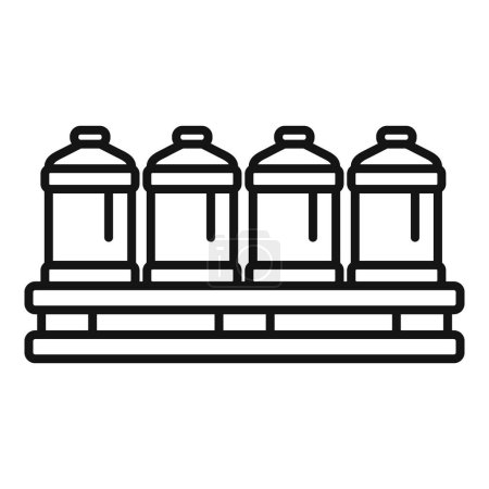 Illustration for Black and white line art illustration of four sidebyside cartoonstyle trash cans - Royalty Free Image