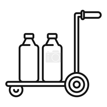 Schwarz-weißes Liniensymbol, das einen Dolly oder Handwagen mit zwei großen Wasserflaschen zeigt