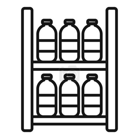 Ilustración de Icono de línea en blanco y negro de botellas de leche en un estante, adecuado para temas de alimentación y venta al por menor - Imagen libre de derechos