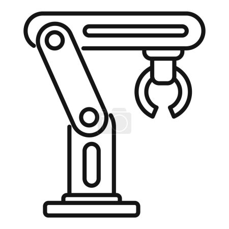 Vector illustration of a simple black and white industrial robotic arm icon, representing the futuristic and cybernetic technology of automation and manufacturing industry